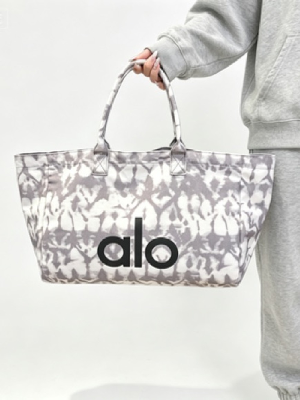 ALO Yoga Gray & White Tie-Dye Canvas Tote